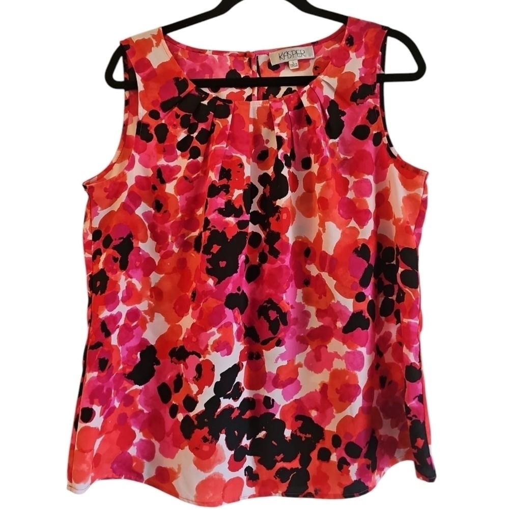 Kasper Women's Sleeveless Pink and Red pleated front Top